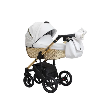Paradise baby Euforia Premium "Diamond" multifunkciós babakocsi - Fehér eco bőr arany "Diamond" mózessel