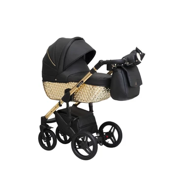 Paradise baby Euforia Premium "Diamond" multifunkciós babakocsi - Fekete eco bőr arany "Diamond" mózessel
