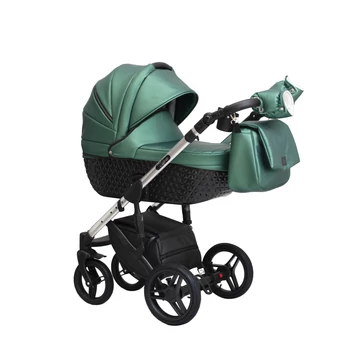 Paradise baby Euforia Premium "Diamond" multifunkciós babakocsi - Smaragd zöld eco bőr - Fekete "Diamond" mózessel