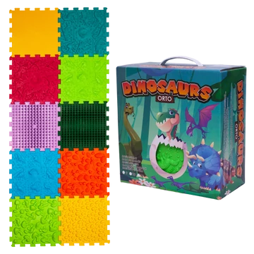 Szenzoros, ortopédiai puzzle szőnyeg - ORTEK 10DB-OS KÉSZLET+ 6DB HÁROMSZÖG ELEM Dinoszauruszok