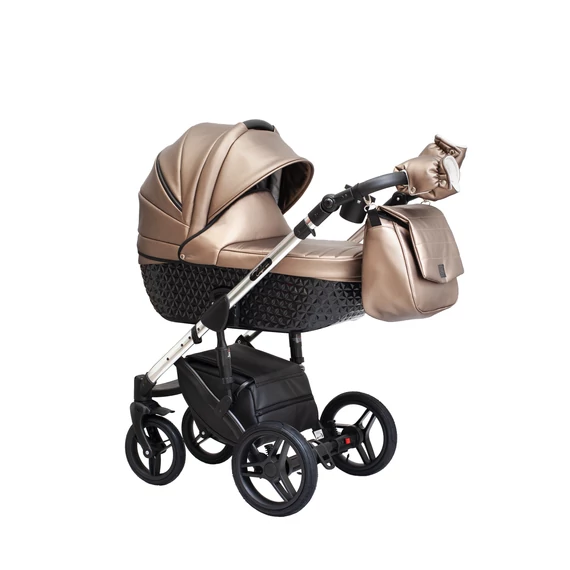 Paradise baby Euforia Premium "Diamond" multifunkciós babakocsi - Kávé eco bőr (gyöngyházfényű) fekete "Diamond" mózessel