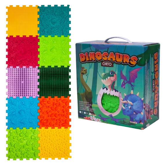 Szenzoros, ortopédiai puzzle szőnyeg - ORTEK 10DB-OS KÉSZLET+ 6DB HÁROMSZÖG ELEM Dinoszauruszok